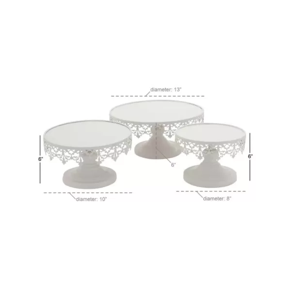 LITTON LANE White Round Cake Stands with Cutout Lattice Lace Overhang (Set of 3)