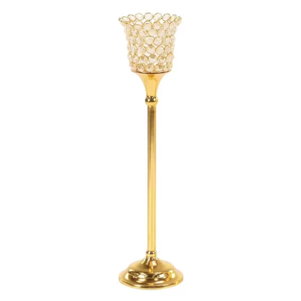 LITTON LANE Gold Aluminum Candle Holders with Bead Accents (Set of 3)