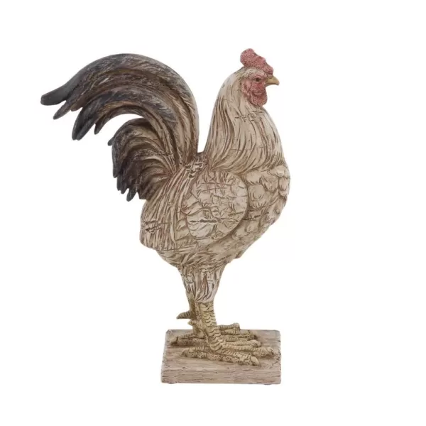 LITTON LANE Rooster Polystone Sculpture in Textured Beige