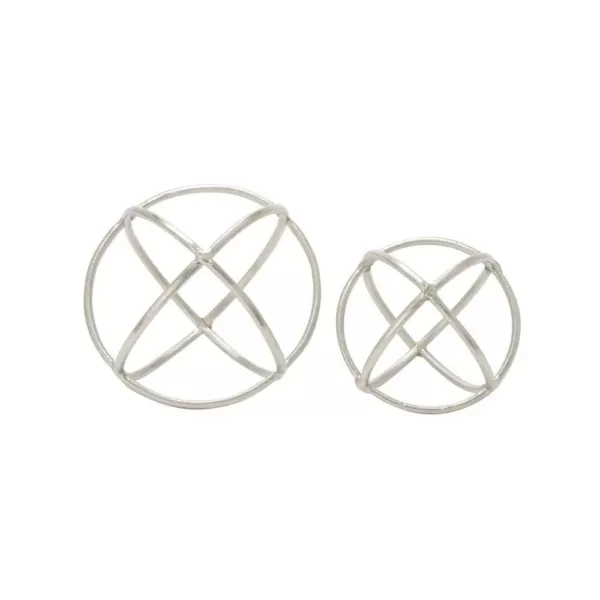 LITTON LANE Round Aluminum Ring Decorative Orbs in Silver (Set of 2)