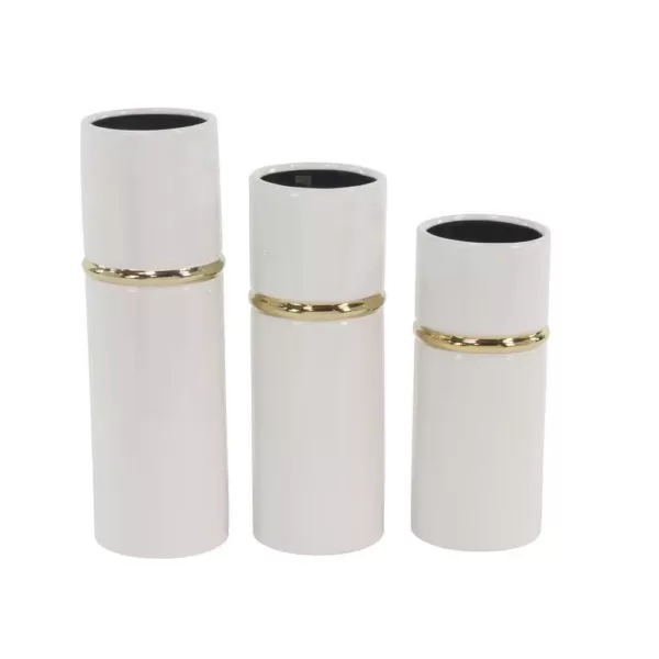 LITTON LANE White Ceramic Decorative Vase with Gold Lining Detail (Set of 3)