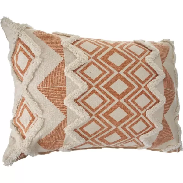 LR Home 36 in. x 14 in. Orange/Cream Tufted Geometric Burnt Cotton Standard Throw Pillow