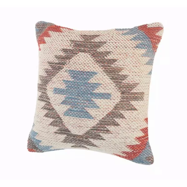 LR Home Country Red Blue Gray Southwest Cozy Poly-Fill 18 in. x 18 in. Throw Pillow