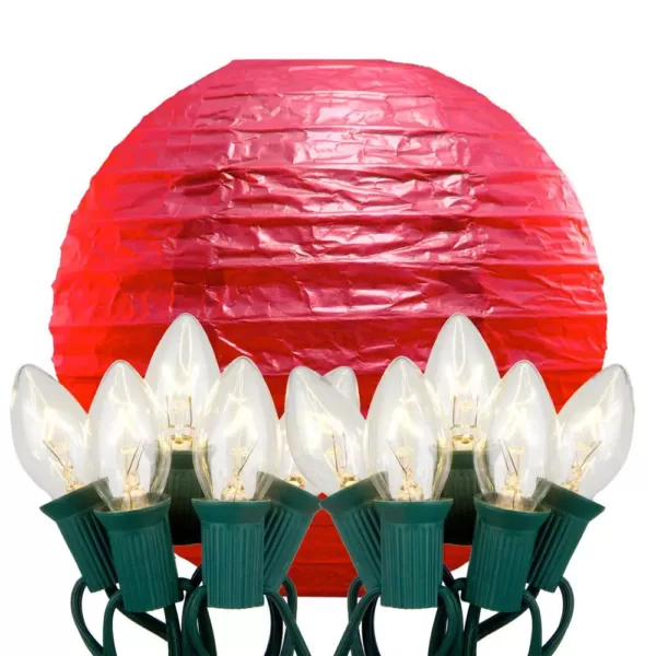 LUMABASE 10 in. 10-Light Red Paper Lantern String Lights