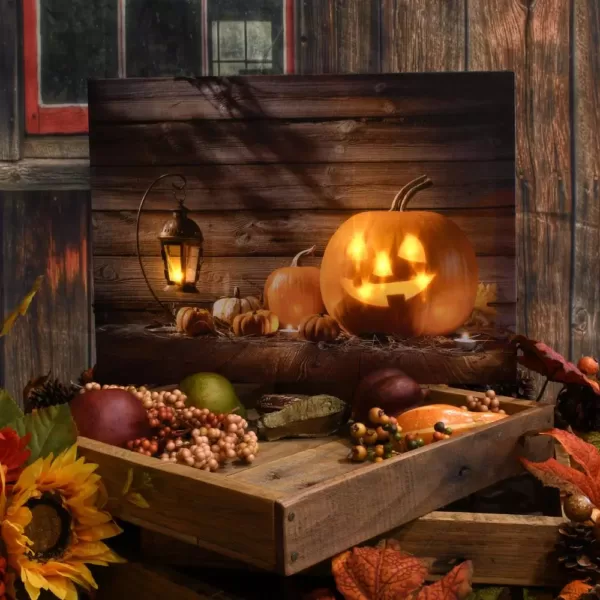 LUMABASE 12 in. x 15.75 in. x 0.75 in. Jack O' Lantern Battery Operated Lighted Wall Art