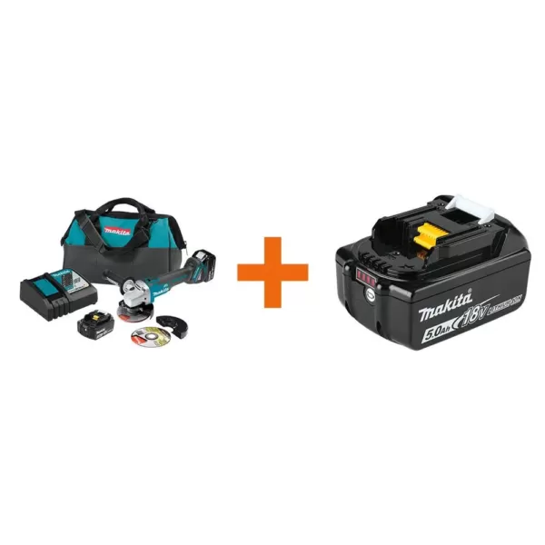 Makita 18-Volt 5.0Ah LXT Lithium-Ion Brushless 4-1/2 / 5 in. Cut-Off/Angle Grinder Kit with bonus 18V LXT Battery Pack 5.0Ah