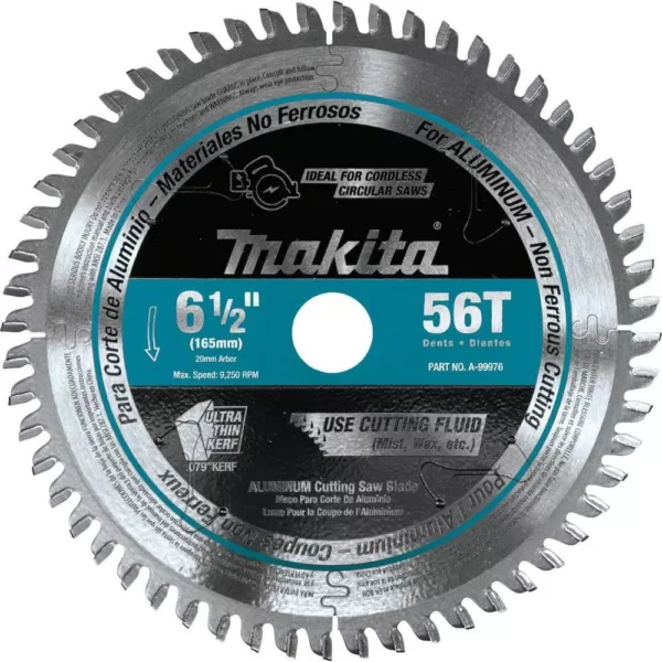 Makita 6-1/2 in. 56T Carbide Tipped Cordless Plunge Saw Blade, Aluminum