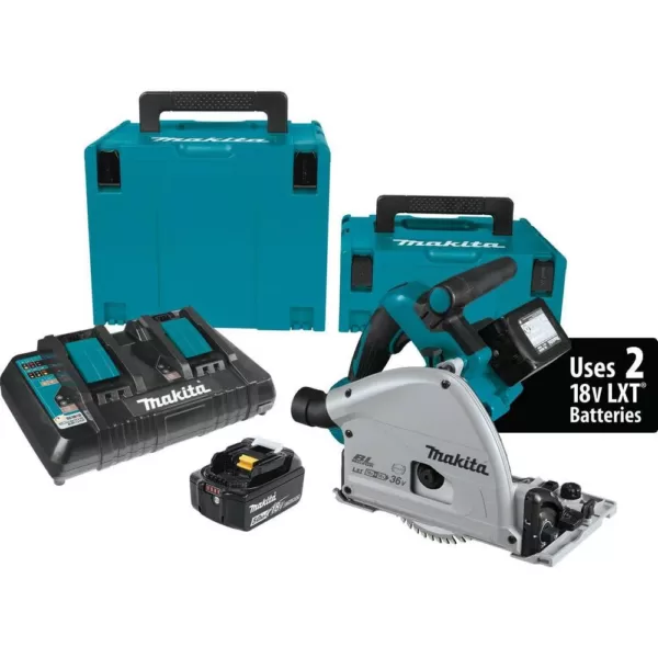 Makita 18-Volt X2 LXT (36-Volt) Brushless 6-1/2 in. Plunge Circular Saw 5.0 Ah with Bonus 18-Volt LXT Cordless Jigsaw