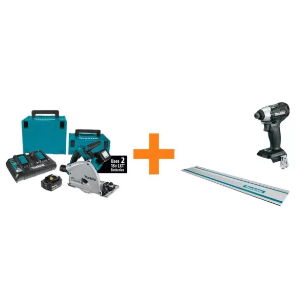 Makita 18V X2 LXT (36V) Brushless 6-1/2 in. Plunge Circular Saw Kit 5.0Ah with bonus Guide Rail and 18V Brushless Impact Driver