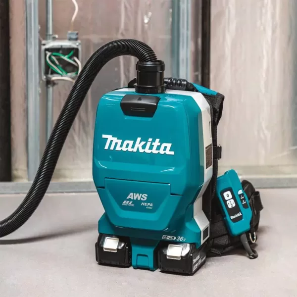 Makita 18-Volt X2 LXT Lithium-Ion (36V) Brushless 1/2 Gal. HEPA Filter Backpack Dry Dust Extractor Kit, AWS Capable (5.0 Ah)