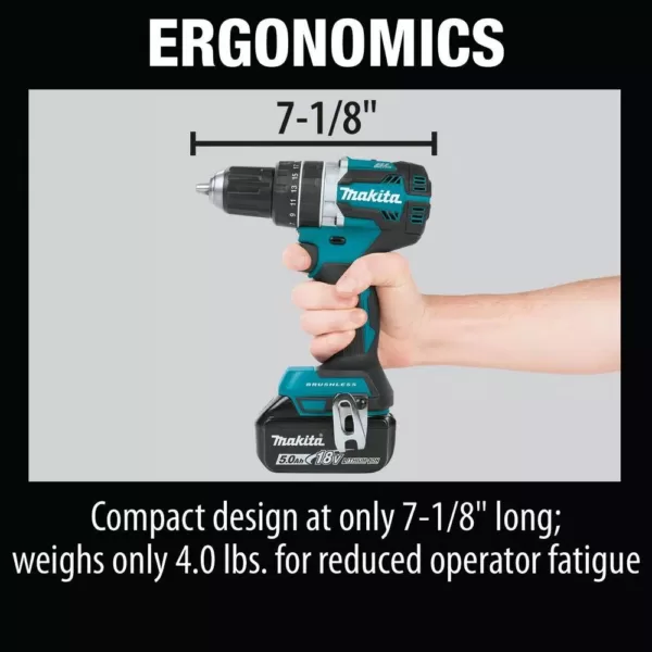 Makita 18-Volt 5.0 Ah LXT Lithium-Ion Compact Brushless Cordless 1/2 in. Hammer Driver-Drill Kit