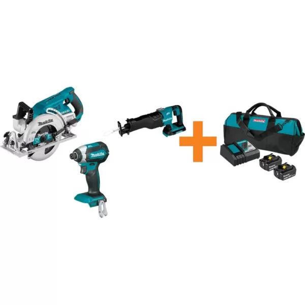 Makita 18V LXT Brushless 1/4 in. Impact Driver, 7-1/4 in. Circular Saw and Reciprocating Saw with bonus 18V LXT Starter Pack