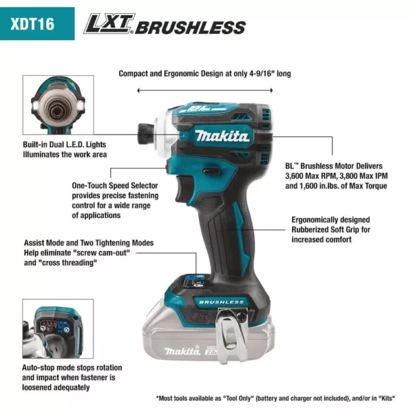 Makita 18-Volt LXT Brushless 4-Speed Impact Driver Kit with Impact XPS Insert Bit Holder and ImpactXPS 1 in. Insert Bit, 5-Pack