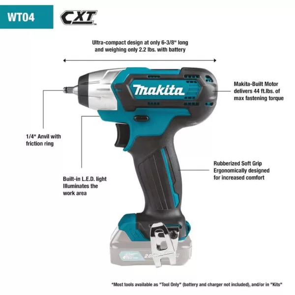 Makita 12-Volt MAX 2.0 Ah CXT Lithium-Ion Cordless 1/4 sq. in. Drive Impact Wrench Kit