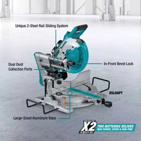 Makita 18-Volt 5.0Ah X2 LXT Lithium-Ion (36V) Brushless Cordless 10 in. Dual-Bevel Sliding Compound Miter Saw with Laser Kit