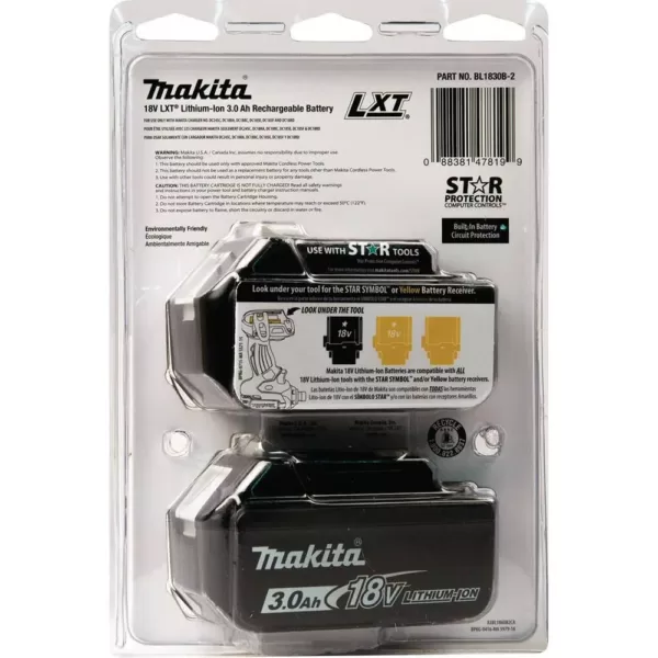 Makita 18-Volt LXT Lithium-Ion High Capacity Battery Pack 3.0Ah with Fuel Gauge (2-Pack)