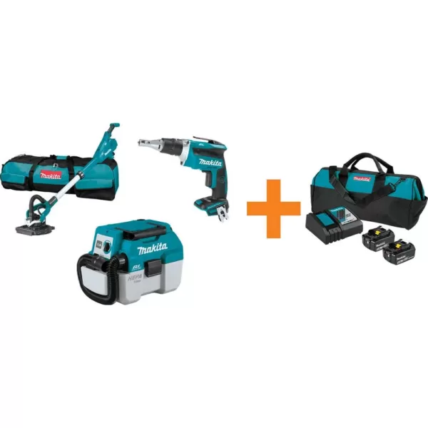 Makita 18-Volt LXT Brushless Drywall Screwdriver, 9 in. Drywall Sander and 2 Gal. Vacuum with bonus 18V LXT Starter Pack