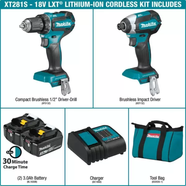 Makita 18-Volt LXT Lithium-ion Brushless Cordless 2-Piece Combo Kit 3.0Ah Driver-Drill/ Impact Driver