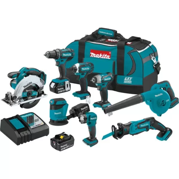 Makita 18-Volt LXT Lithium-Ion 8-Piece Kit Drill/ Impact Drvr/ Circ Saw/ Recip Saw/ Sander/ Impact Wrench/ Blower/ Light 3. 0Ah