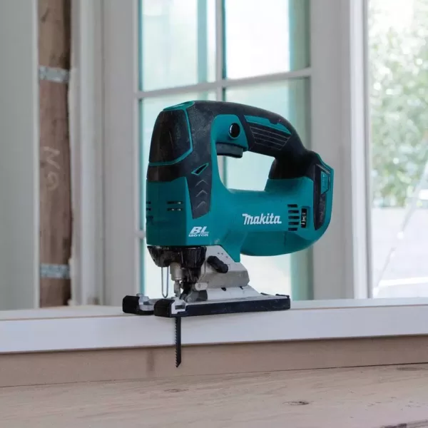 Makita 18V LXT Brushless Jig Saw, 18V X2 (36V) 10 in. Miter Saw and 18V LXT 3-1/4 in. Planer with bonus 18V LXT Starter Pack