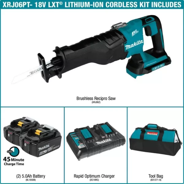 Makita 18-Volt X2 LXT Lithium-Ion (36-Volt) Brushless Cordless Reciprocating Saw Kit (5.0Ah) with 2 Batteries 5.0Ah and Charger