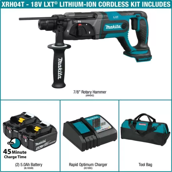 Makita 18-Volt LXT Lithium-Ion 7/8 in. Cordless SDS-Plus Concrete/Masonry Rotary Hammer Drill Kit w/ (2) batteries 5.0Ah, Bag