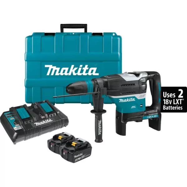 Makita 18-Volt 1-9/16 in. 5.0 Ah X2 LXT Lithium-Ion (36-Volt) Brushless Cordless AVT Rotary Hammer Kit AFT AWS