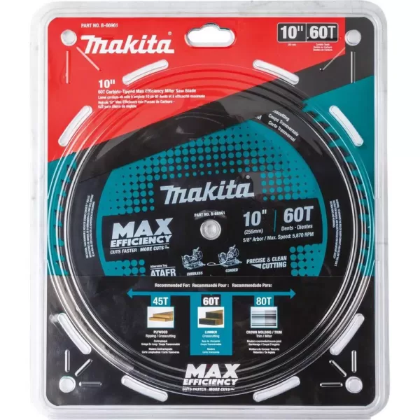 Makita 10 in. 60T Carbide-Tipped Max Efficiency Miter Saw Blade