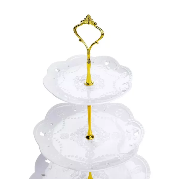 MALACASA 3-Tiered White Cupcake Tower Stand Porcelain Tiered Serving Stand Round Dessert Stand