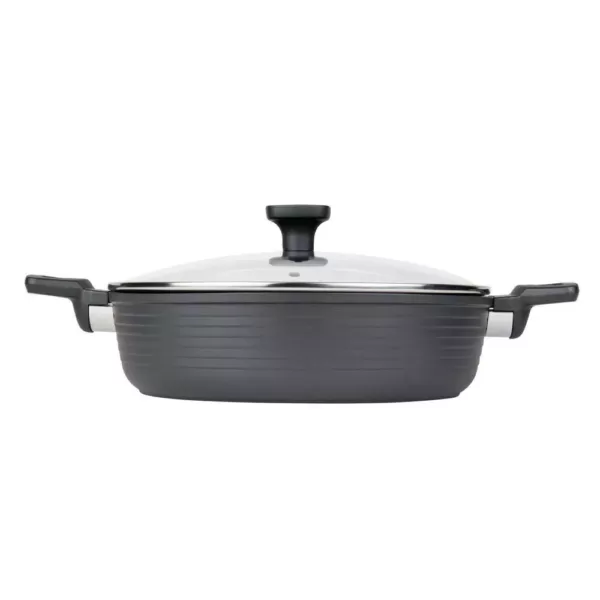 MasterPan Modern Series 5 qt. Cast Aluminum Nonstick Saute Pan in Black with Glass Lid