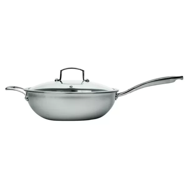 MasterPan 3-Ply Stainless Steel Premium ILAG 11 in. Non-Stick Scratch-Resistant Wok with Glass Lid