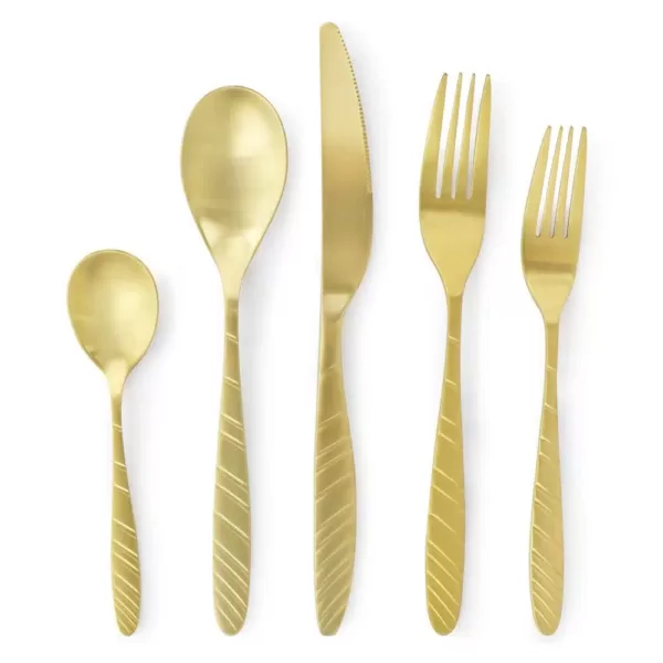 MegaChef La Vague 20-Piece Matte Gold Flatware Utensil Set, 18/10 Stainless Steel Silverware Metal (Service for 4)