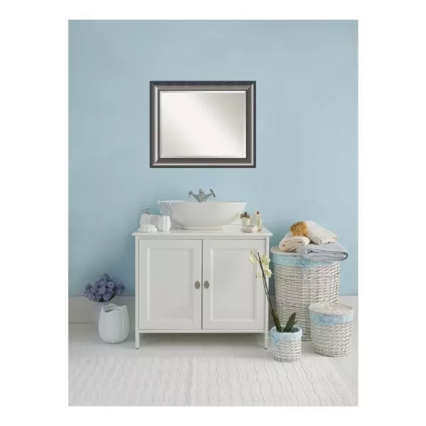 Amanti Art Quick 34 in. W x 28 in. H Framed Rectangular Beveled Edge Bathroom Vanity Mirror in Metallic Silver