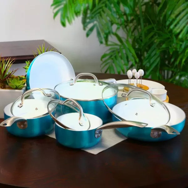 Oster Montecielo 9-Piece Aluminum Nonstick Cookware Set in Metallic Turquoise