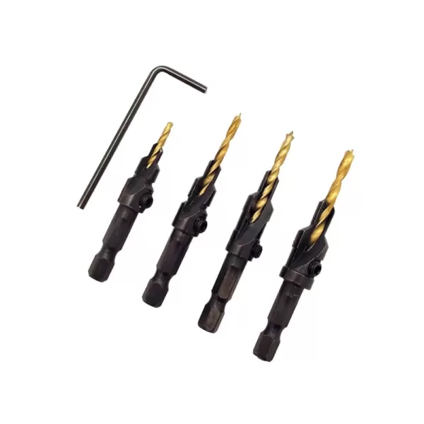 Milescraft Adjustable Titanium Coated Countersink Drill Bit Set (4-Piece)