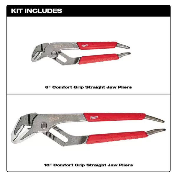 Milwaukee 6 in. and 10 in. Straight-Jaw Pliers Set (2-Piece)