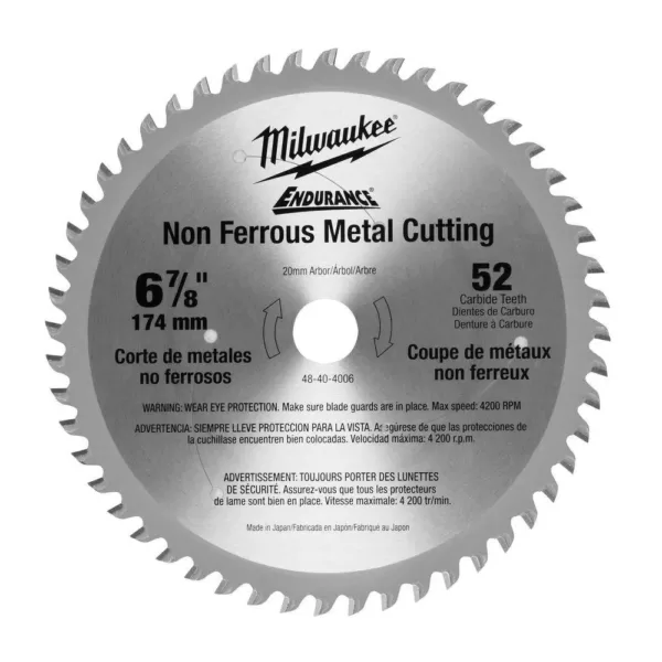 Milwaukee 6-7/8 in. x 52 Teeth Non-Ferrous Metal Cutting Circular Saw Blade