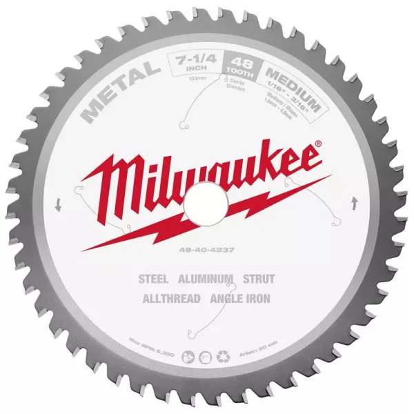 Milwaukee 7-1/4 in. x 48 Carbide Teeth Metal Cutting Circular Saw Blade