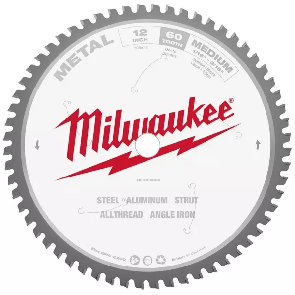 Milwaukee 12 in. x 60 Carbide Teeth Metal Cutting Circular Saw Blade