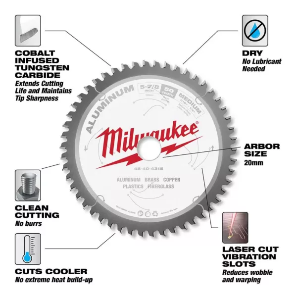 Milwaukee 5-7/8 in. x 50 Carbide Teeth Aluminum Cutting Circular Saw Blade