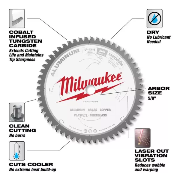 Milwaukee 7-1/4 in. x 56 Carbide Teeth Aluminum Cutting Circular Saw Blade