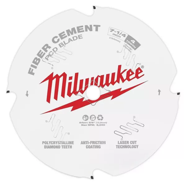 Milwaukee 7-1/4 in. x 4-ToothPolycrystalline Diamond (PCD) Tipped Fiber Cement Cutting Saw Blade