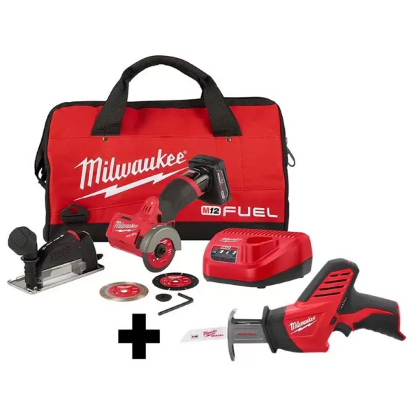 Milwaukee M12 FUEL 12-Volt 3 in. Lithium-Ion Brushless Cordless Cut Off Saw Kit with M12 Hackzall Reciprocating Saw