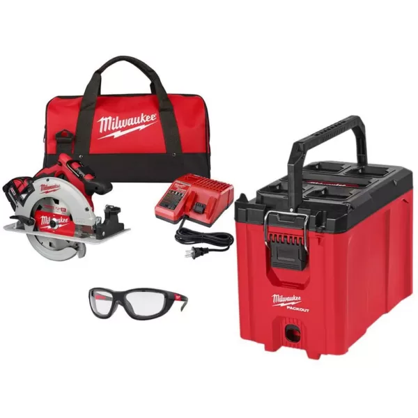 Milwaukee M18 18-Volt Lithium-Ion Brushless Cordless 7-1/4 in. Circular Saw Kit and PACKOUT 10 in. Compact Tool Box