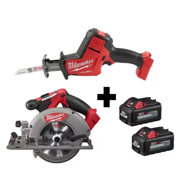 Milwaukee M18 FUEL 18V 6-1/2 in. Brushless Cordless Circular Saw & M18 FUEL HACKZALL Reciprocating Saw w/ (2) M18 6.0Ah Batteries