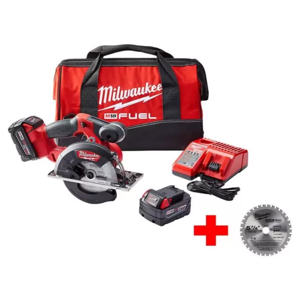 Milwaukee M18 FUEL 18-Volt Lithium-Ion Brushless Cordless 5-3/8 in. Metal Saw Kit with Extra Metal Cutting Blade