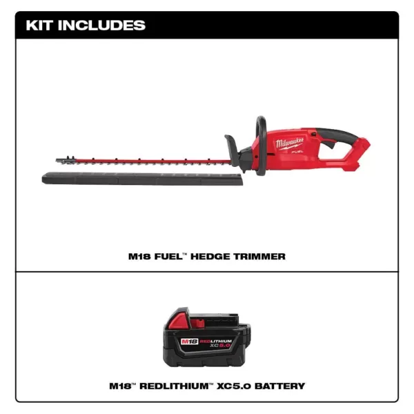 Milwaukee M18 FUEL 18-Volt Lithium-Ion Brushless Cordless Hedge Trimmer W/ M18 5.0Ah Battery