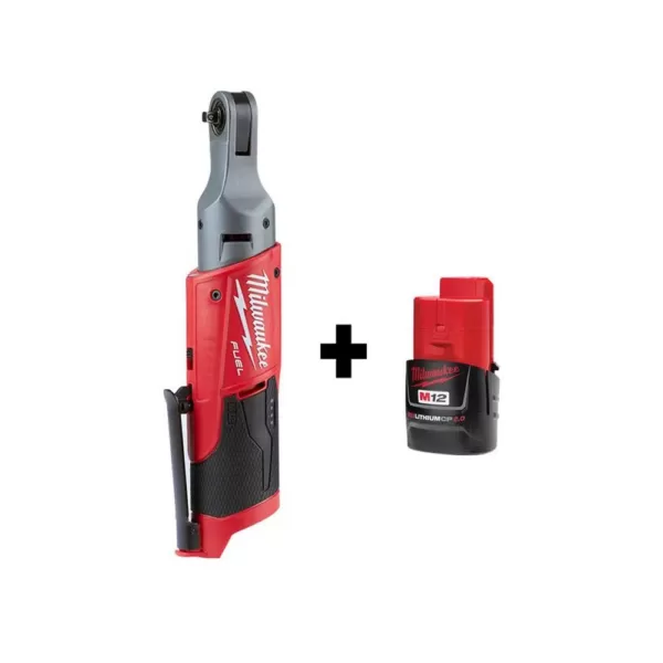 Milwaukee M12 FUEL 12-Volt Lithium-Ion Brushless Cordless 1/4 in. Ratchet with M12 2.0Ah Battery