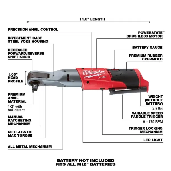 Milwaukee M12 FUEL 12-Volt Lithium-Ion Brushless Cordless 3/8 in. & 1/2 in. Ratchet Combo Kit with (1) 2.0Ah Battery & Charger