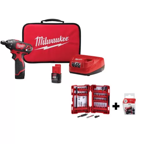 Milwaukee M12 12-Volt Lithium-Ion Cordless 1/4 in. Hex Screwdriver Kit w/SHOCKWAVE Impact-Duty Driver Bit Set (62-Piece)